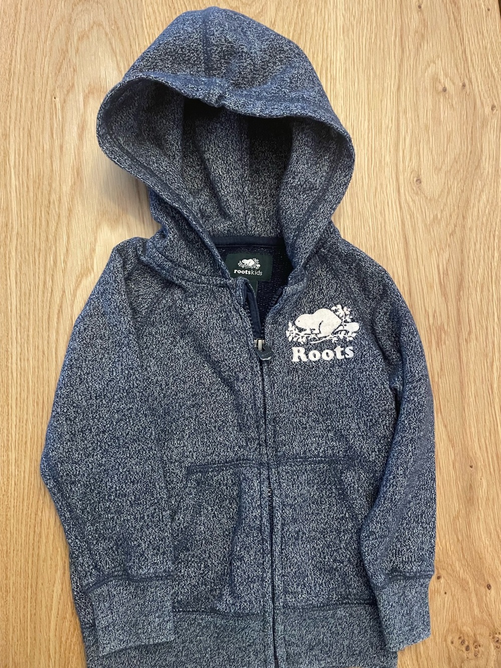 Roots Navy Heather Hooded Zip Sweatshirt for Kids